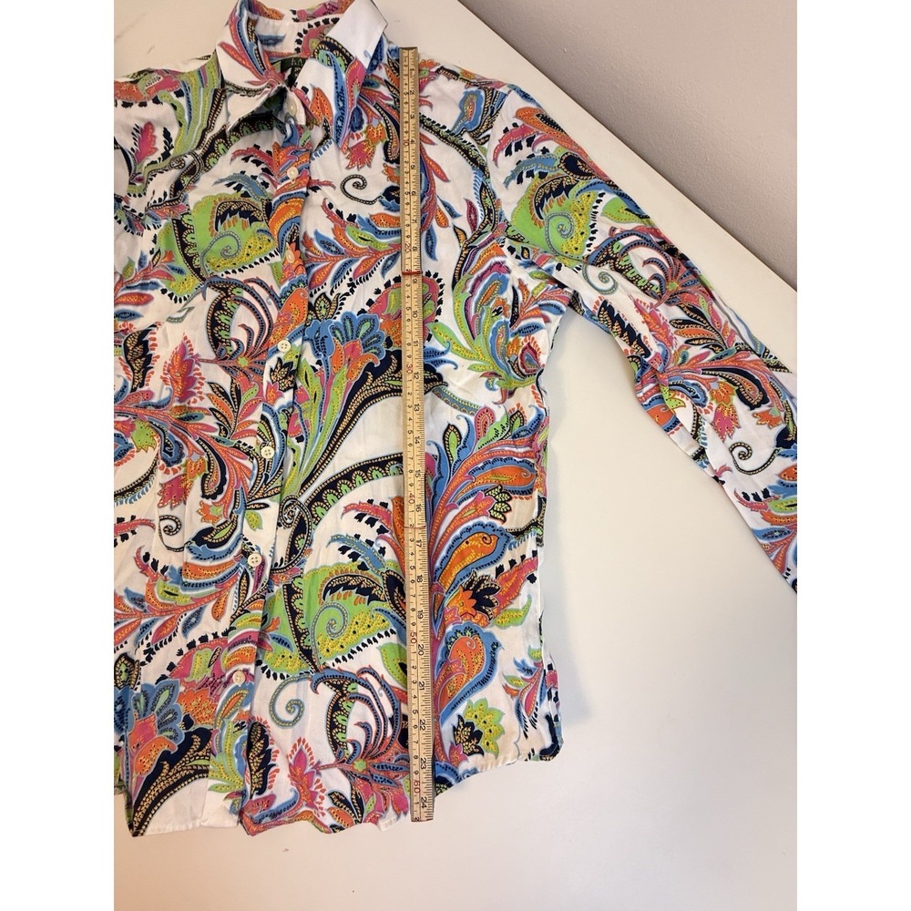 Lauren Ralph Lauren Paisley Shirt Non Iron Coastal Preppy Boho Cotton Top M - Picture 8 of 10